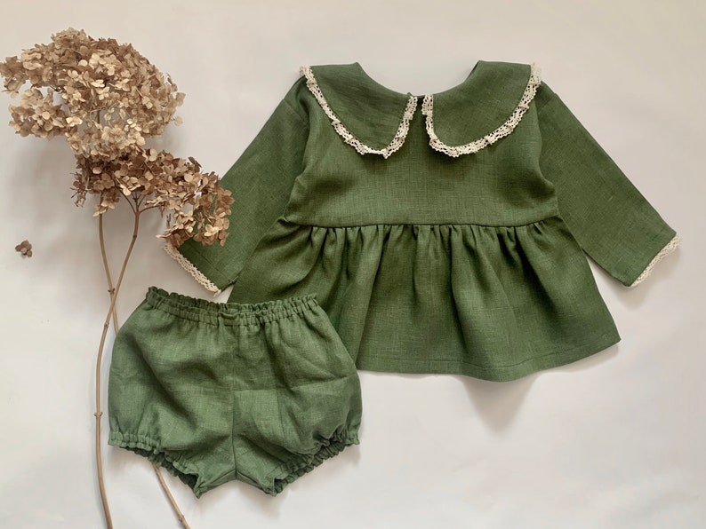 Green Linen Linen Clothing Girls Mustard Bloomers Organic Bloomers Linen Bloomers