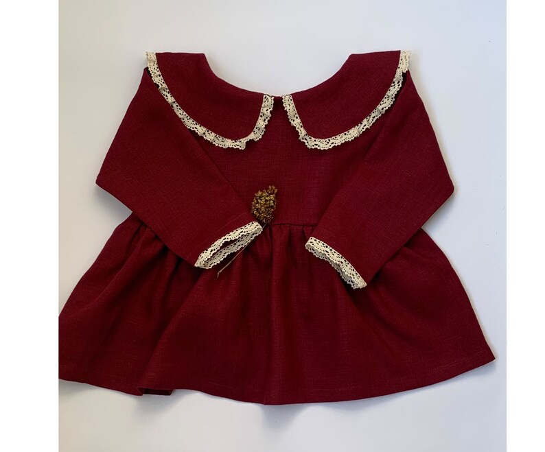 Flower Girl Dress Simple Tunic With Lace Christmas Dress for Baby Girl Linen Tunic With Long Sleeve Girls Linen Shirt