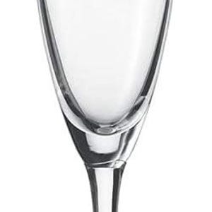May include: A clear champagne flute with a tall, slender bowl and a long, delicate stem. The glass has a wide base for stability and is designed to enhance the presentation of sparkling beverages. The elegant design is perfect for special occasions.
