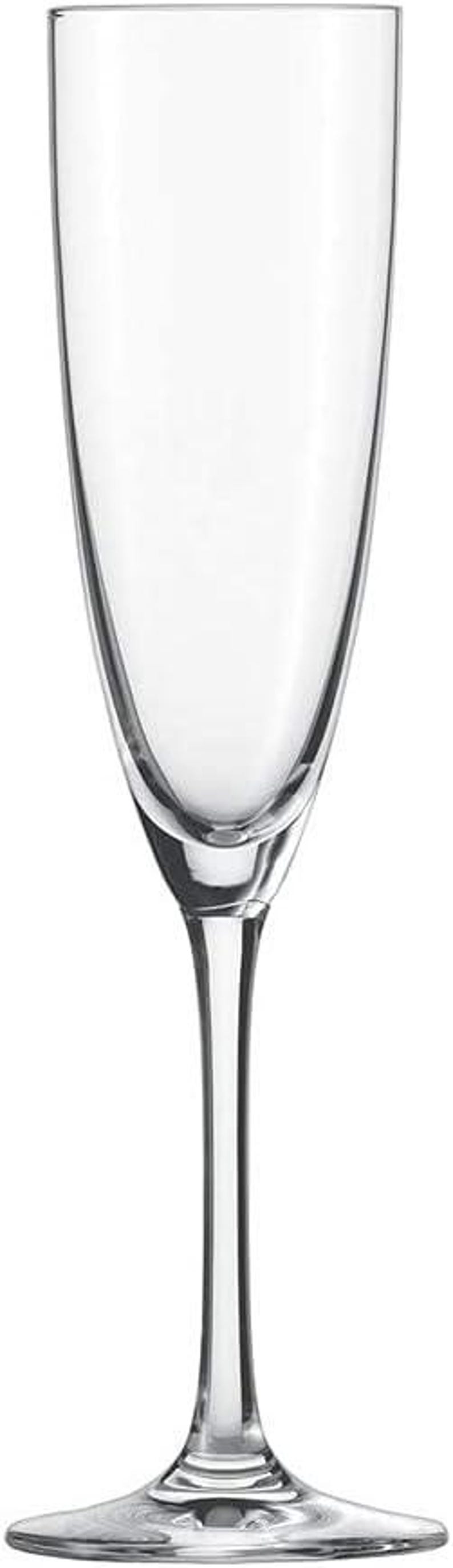 May include: A clear champagne flute with a tall, slender bowl and a long, delicate stem. The glass has a wide base for stability and is designed to enhance the presentation of sparkling beverages. The elegant design is perfect for special occasions.