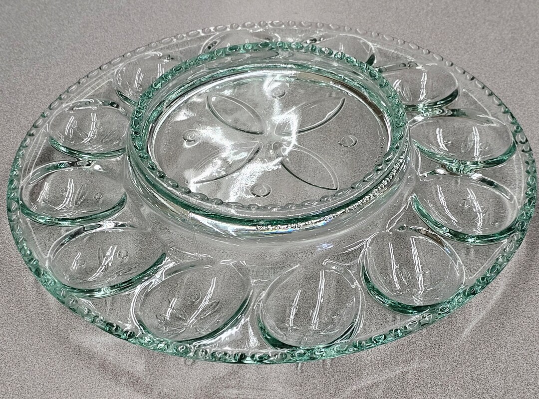 New Vintage Longaberger Egg Plate Clear Green Deviled Egg Dish Etsy