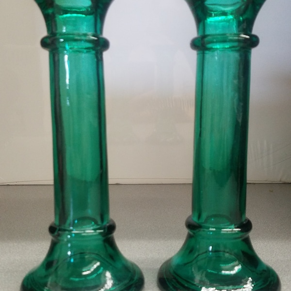 Indiana Glass Evergreen Bud Vase/Taper Candle Holders 7" NEW Vintage Set of 2