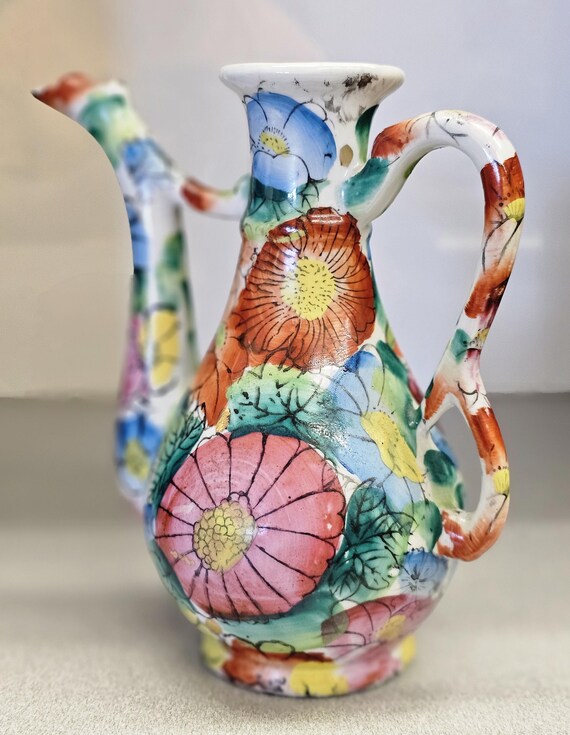 ヴィンテージの手描き陶器製デキャンタ花瓶 - Etsy 日本