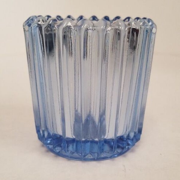 Indiana Glass Vintage Cornflower Blue Ribbed Pressed Glass Votive Candle holder -Set/2