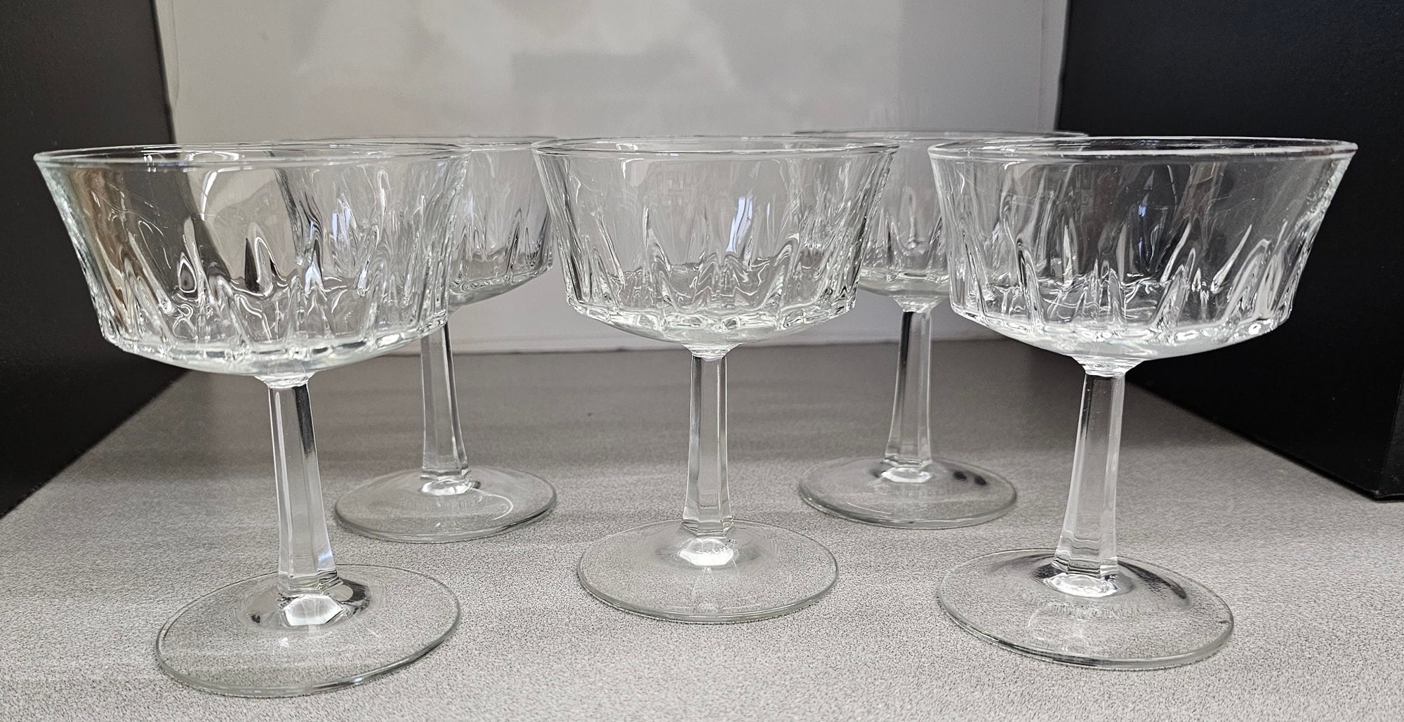 Regency by Cristal D'Arques-Durand Cut Crystal Champagne Coupes / Tall Sherbet Glasses 4-1/2" Set of 5 France