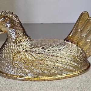 Amber Carnival Hen on Nest van Indiana Glass, zeldzame alleen TOP