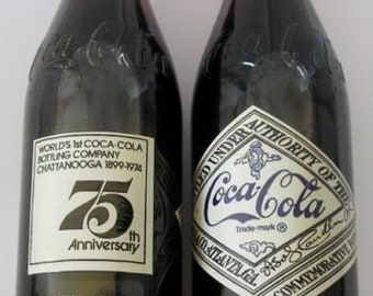 New (2) Vtg. 1899-1974 Unopened Coca-Cola 75th Anniversary Chattanooga Bottles!