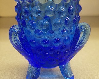 Vintage pressat glas blått tandpetarehållare