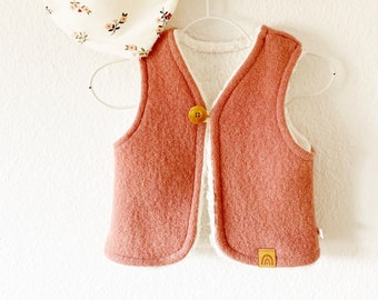 Children's fleece vest, fleece loden in dusty rose, lined with cotton teddy