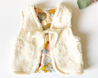 Children's vest, cotton teddy fabric in cream white