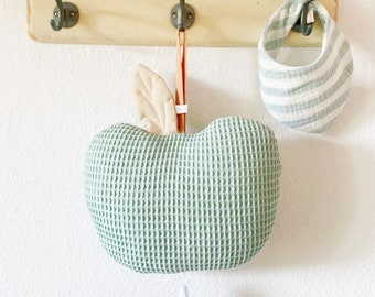 Apple music box, baby music box, children's room decoration made of waffle pique fabric in mint green, pink or mustard.