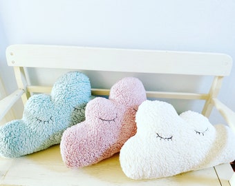 Cloud cushion, cotton teddy, decorative cushion, children's room decoration in pink, mint or white.