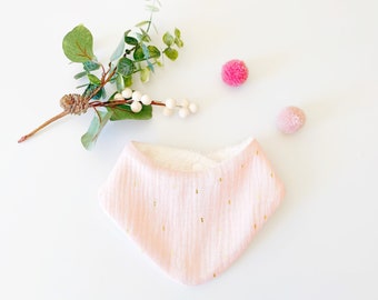 Baby neckerchief, burp cloth, muslin cloth, turning cloth made of muslin in light pink with glitter.