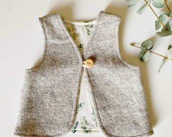 Walk vest for children, walked loden in light grey, lined with cotton jersey, eucalyptus