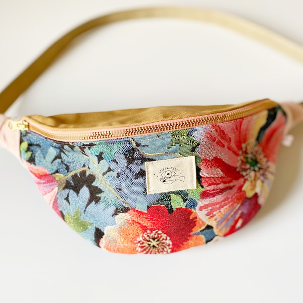 Hipbag, Bauchtasche, Hüfttasche, Festivaltasche mit Blumen und Streifen