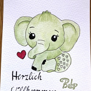 hand-painted greeting cards, postcard size with envelope, 10.5 x 14.6 cm, for birth image 2
