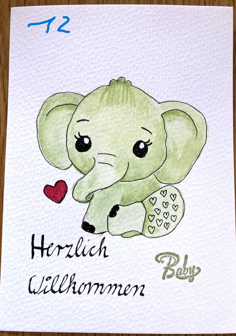 hand-painted greeting cards, postcard size with envelope, 10.5 x 14.6 cm, for birth image 2