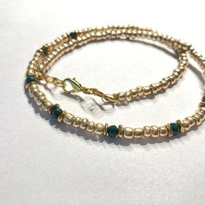 Pearl necklace, gold-plated necklace, dark green faceted glass beads, seed beads, gift image 2