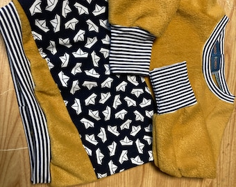Jersey, pullover, camisa, camisa raglán, camisa infantil, tejido de punto, amarillo mostaza, ropa infantil, regalo,