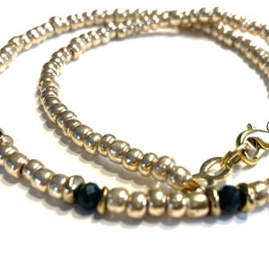 Pearl necklace, gold-plated necklace, dark green faceted glass beads, seed beads, gift image 1