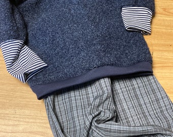 Sweater, Pullover, Shirt, Raglanshirt, Kindershirt, Boucle, grau-blau,  Kinderkleidung, Geschenk,