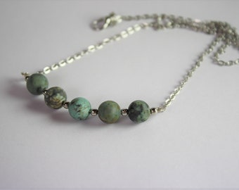 Pierre précieuse collier turquoise strass perle ou en acier inoxydable, perles unique, chaîne d’acier inoxydable