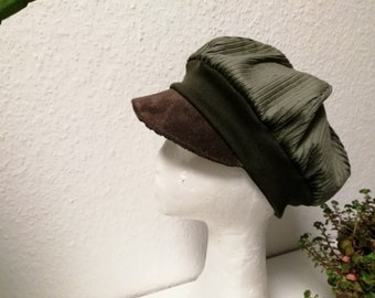 Cord- Muetze con paraguas de cuero, gorra, gorro, sombrero de globo, sombrero Michel,