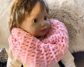 Winter scarf, loop, handmade, knitted, hooded scarf, thick scarf, warm, pink, gift, children's loop, oversize