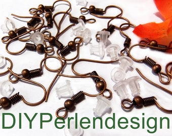 20 old copper ear hooks with stopper