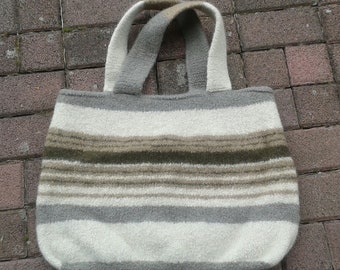 Handtasche 49-54 x 41 cm 》natur taupe braun creme wollweiß, Einkaufstasche Shopping, Handmade gefilzt