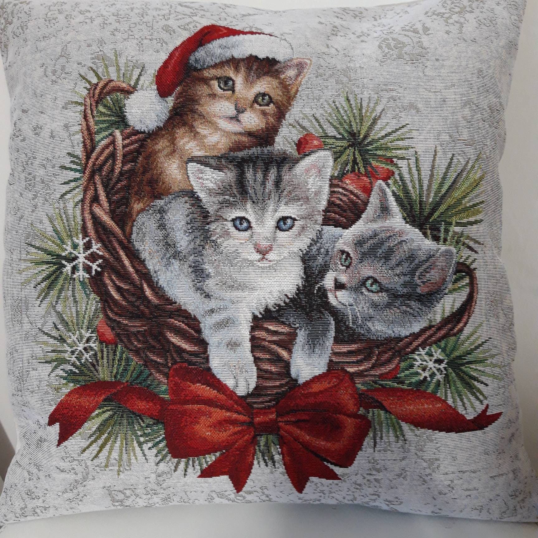 Housse de Coussin Tapisserie Jacquard 3 Chatons Noël 45 X cm. Deco d'intérieur Tendance - Déco Noël-