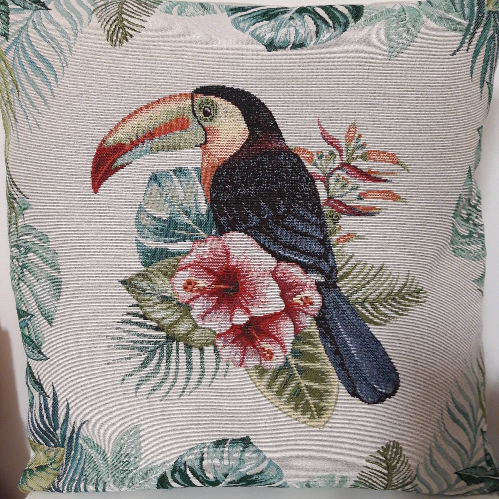 Housse de Coussin Tapisserie Jacquard Toucan 45 X cm. Deco d'intérieur Tendance - Déco Crémaillère A