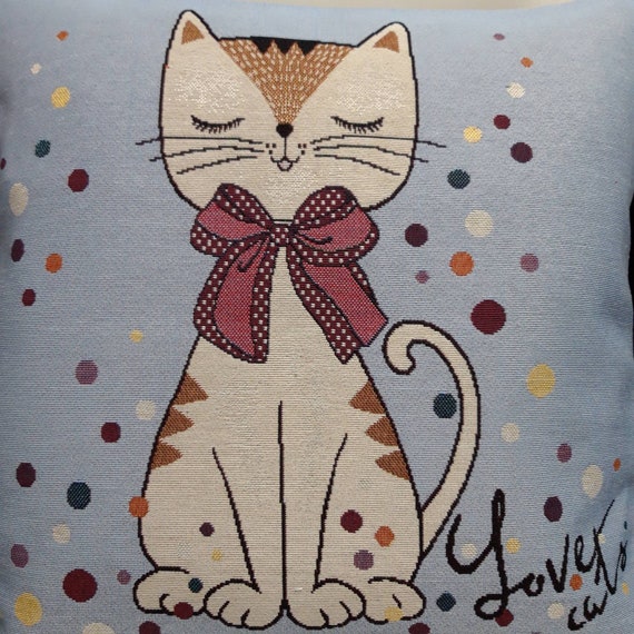 Stylized cat jacquard tapestry cushion cover 45x45 cm Trendy interior  decoration decorative cushion housewarming birthday