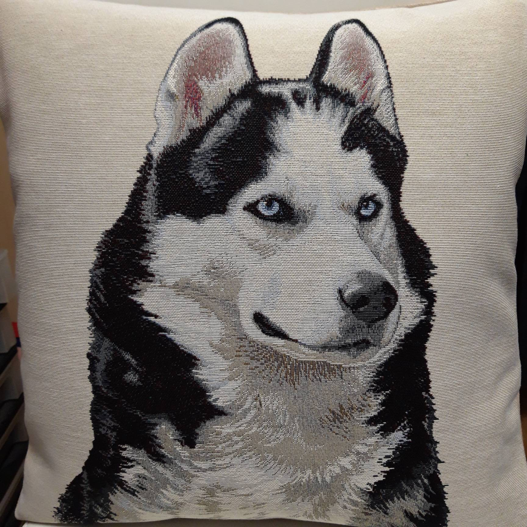 Housse de Coussin Tapisserie Jacquard Chien Husky 45 X cm - Deco d'intérieur Tendance Décoratif Cade