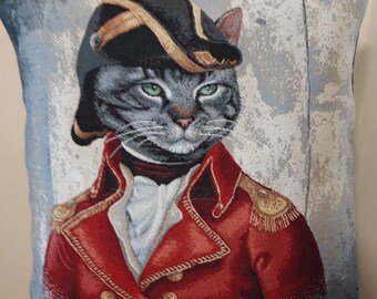 Jacquard tapestry cushion cover pattern placed Military cat 45x45 cm Interior decoration - decorative cushion - housewarming - birthday
