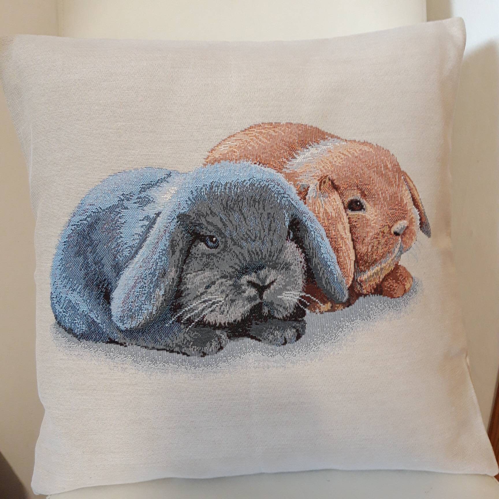 Housse de Coussin Tapisserie Jacquard Lapins 45x45 cm. Déco d'intérieur Tendance - Déco Crémaillère 