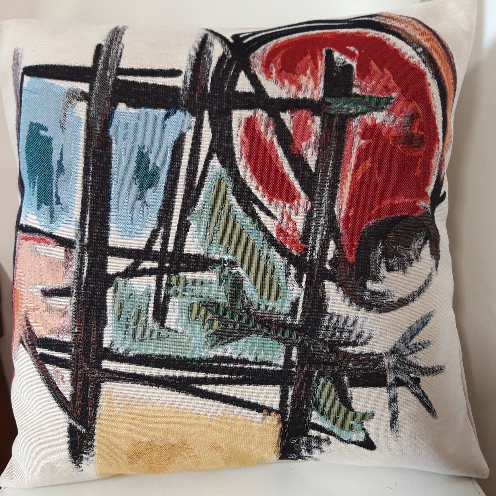 Housse de Coussin Tapisserie Jacquard Art Abstrait 45x45 cm. Déco d'intérieur Tendance - Déco Crémai