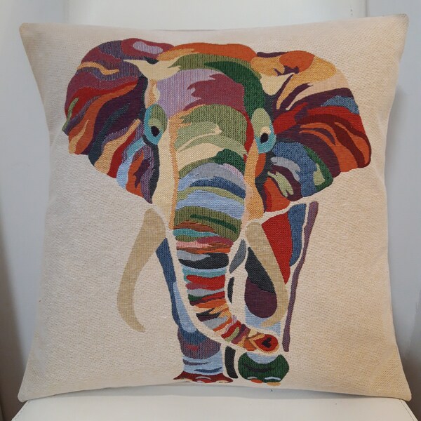 Elephant Tapestry Beaded Embroidered Cushion- Thailand