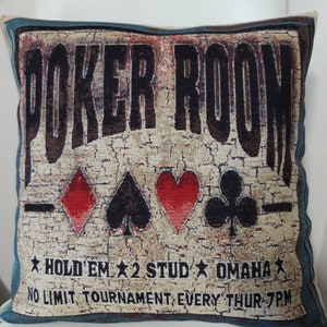 Housse de coussin tapisserie jacquard Poker Room 45x45 cm. Déco d'intérieur tendance - coussin décoratif - crémaillère - anniversaire