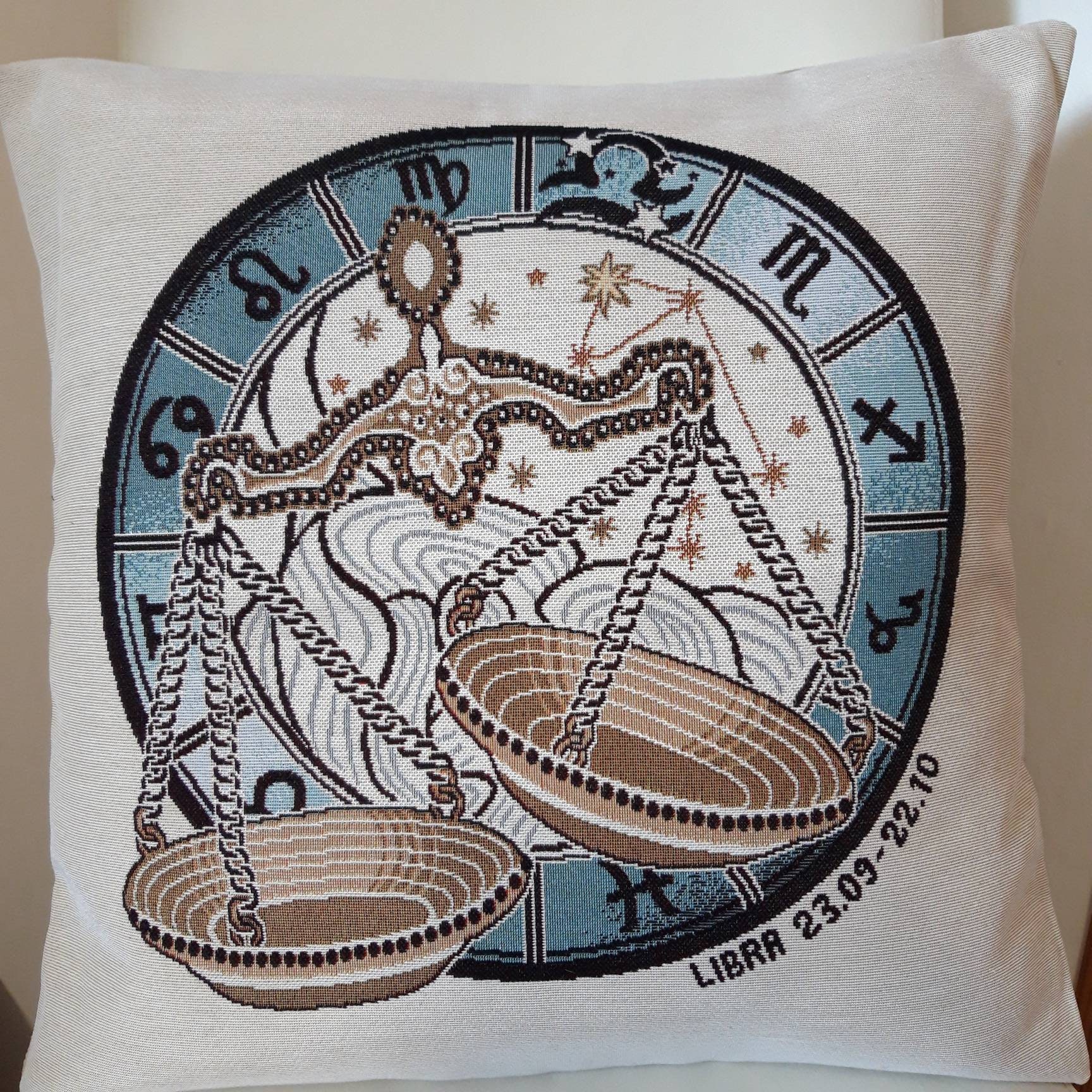 Housse de Coussin Tapisserie Jacquard Signe Zodiaque Balance 45x45 cm Déco d'intérieur Tendance - Dé