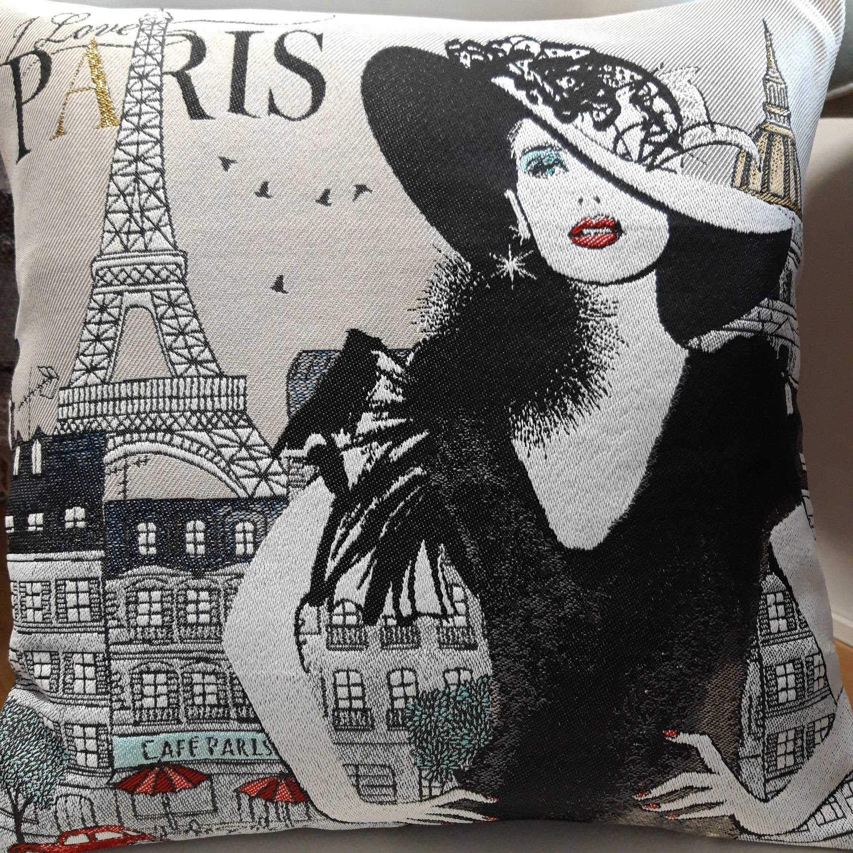 Housse de Coussin Tapisserie Taupe I Love Paris 45 X cm Deco d'intérieur Tendance - Déco Crémaillère