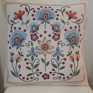 Fodera per cuscino arazzo jacquard crema "fiori stilizzati 2" 45x45 cm. Cuscino decorativo - decorazione d'interni - festa della mamma