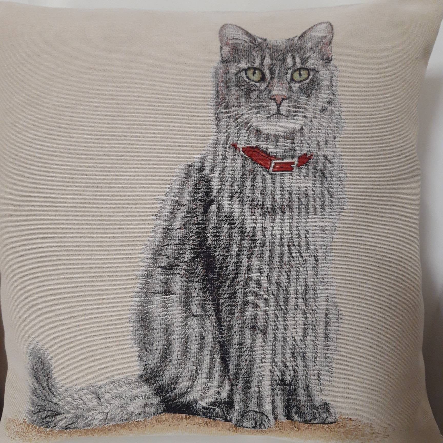 Housse de Coussin Tapisserie Motif Placé Chat 45x45 cm. Déco d'intérieur Tendance - Déco Crémaillère