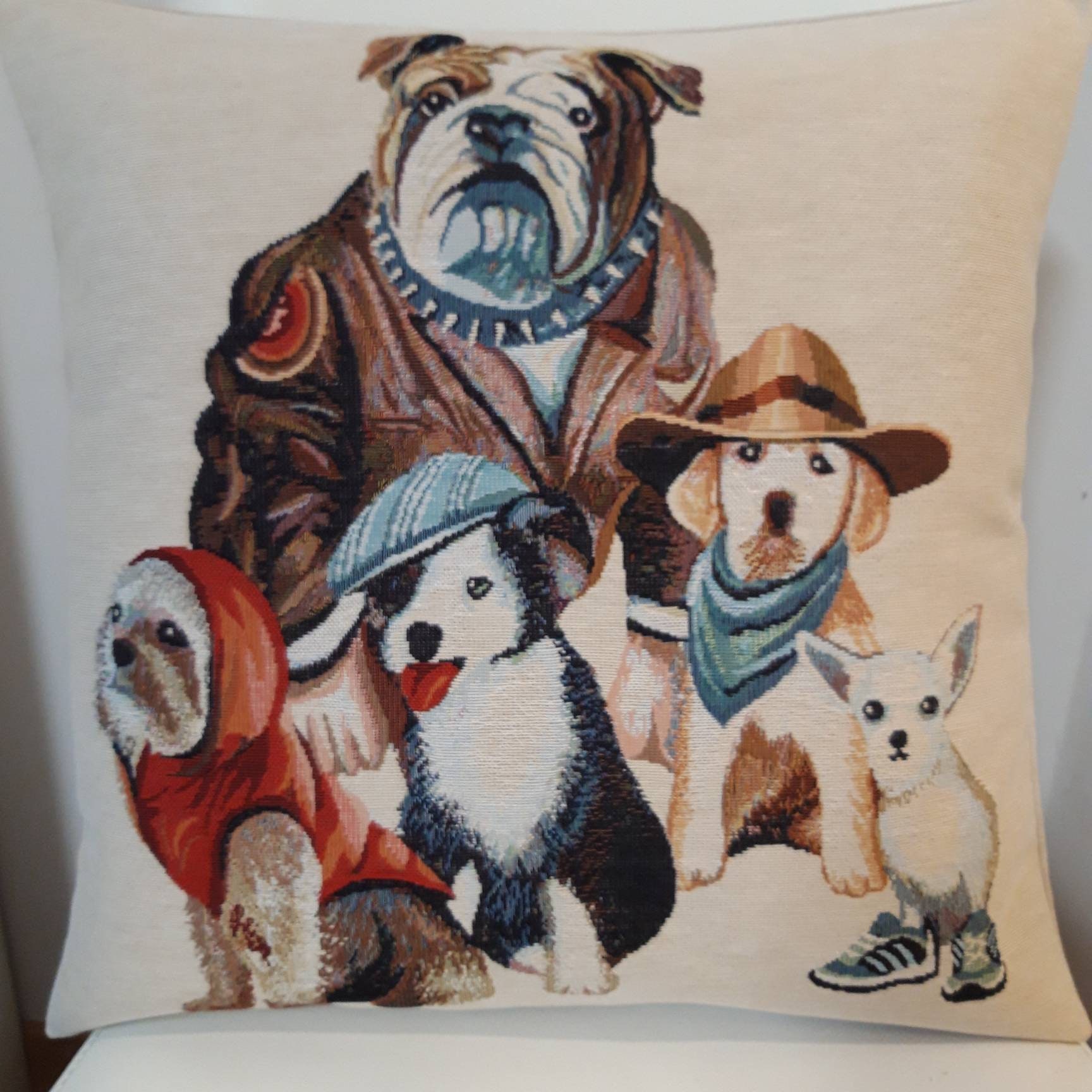 Housse de Coussin Tapisserie Jacquard Bande Chiens 45 X cm Deco d'intérieur Tendance - Déco- Crémail