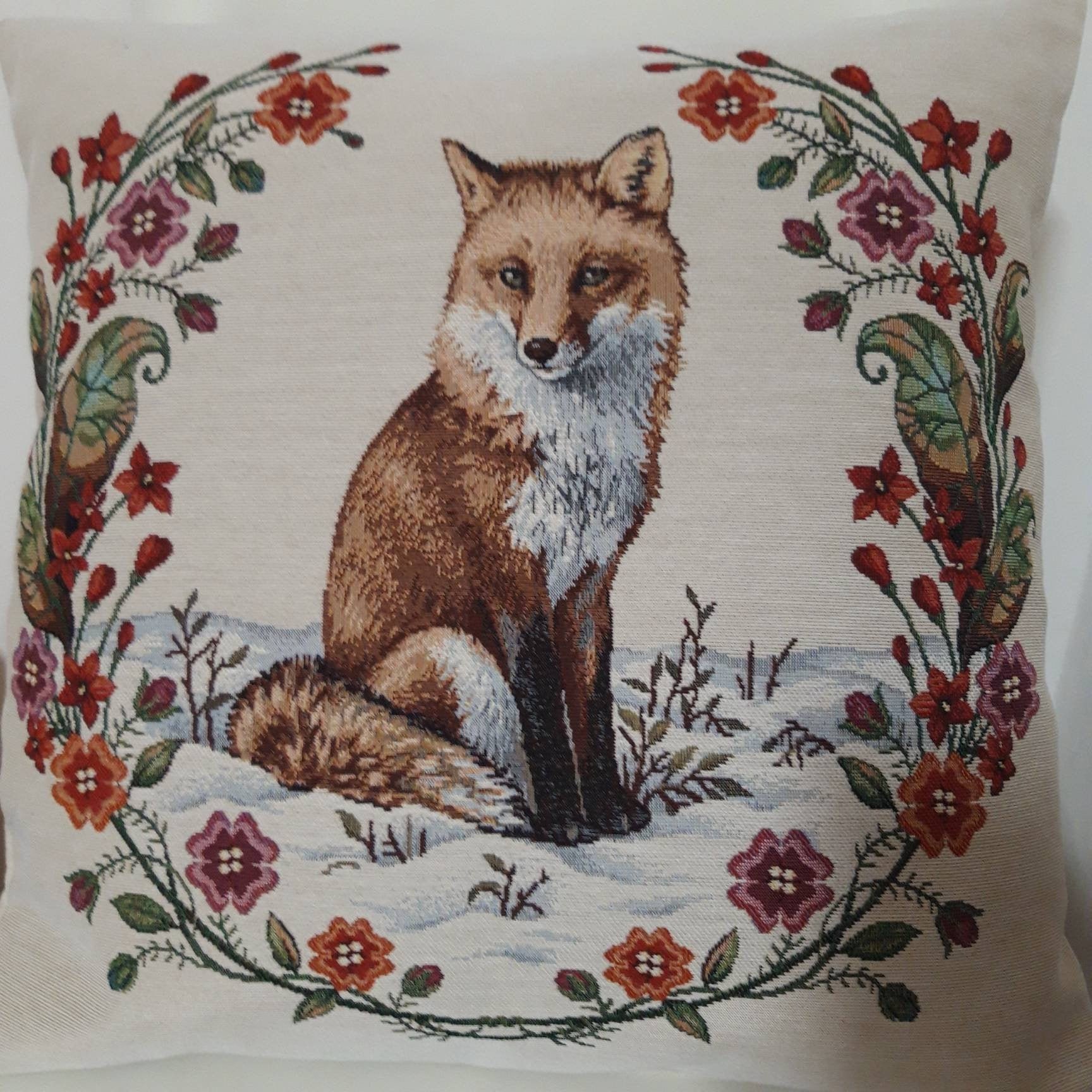 Housse de Coussin Tapisserie Jacquard Renard 45x45 cm. Déco d'intérieur Tendance - Déco Crémaillère 