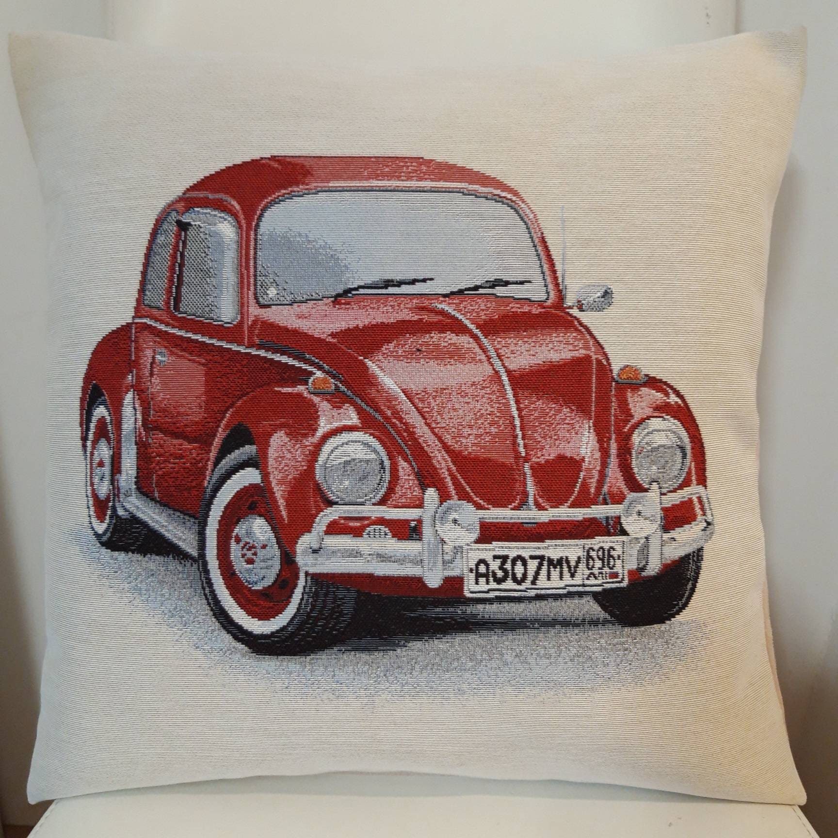 Housse de Coussin Tapisserie Jacquard Coccinelle Rouge 45x45 cm. Déco d'intérieur Tendance - Déco Cr