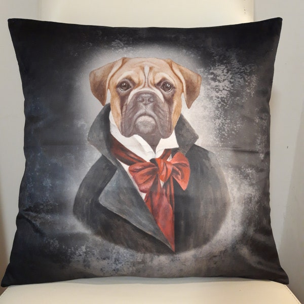 Housse de coussin panneau velours chien boxer chic 45 x 45 cm. Deco d'intérieur tendance - coussin déco - crémaillère - anniversaire