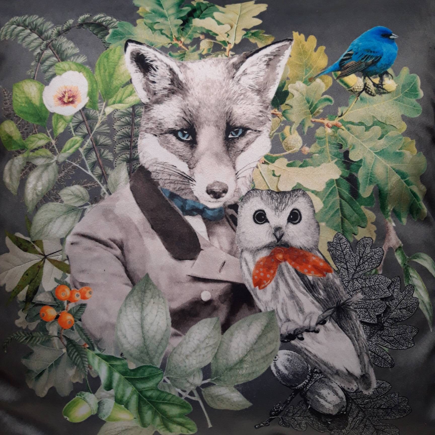 Housse de Coussin Velours Vert Motif Placé Renard 45 X cm. Deco d'intérieur Tendance - Déco Crémaill