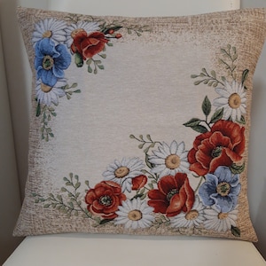 Jacquard tapestry cushion cover &quot;Field Flowers&quot; 45x45 cm Trendy decor - decorative cushion - housewarming - birthday