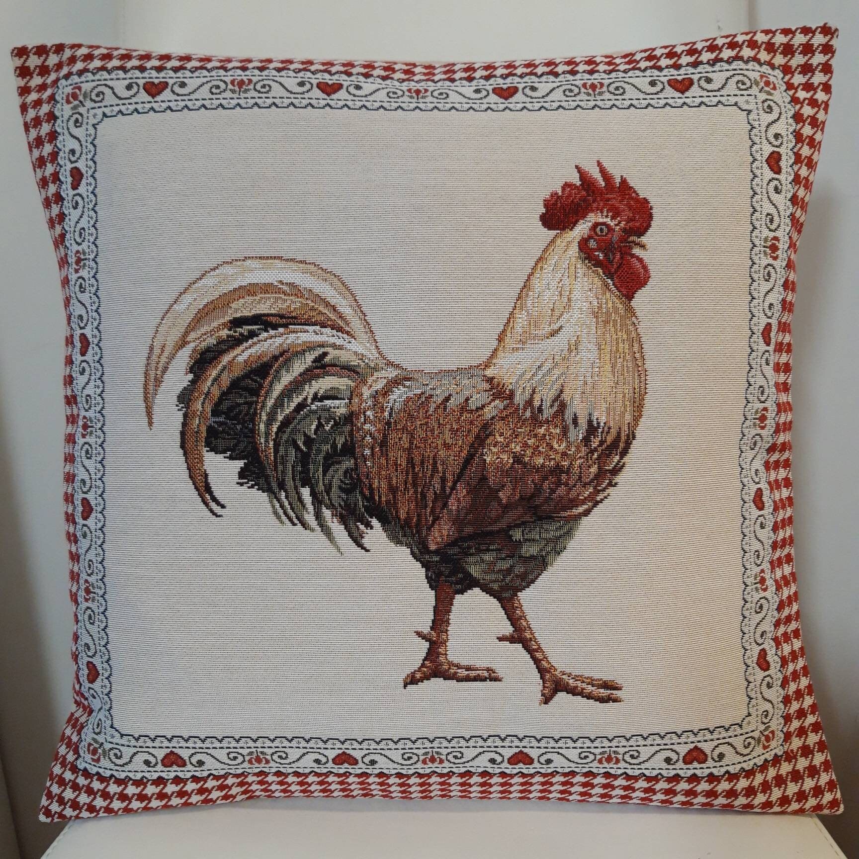 Housse de Coussin Tapisserie Jacquard Coq 45x45 cm. Déco d'intérieur Tendance - Déco Crémaillère Cad